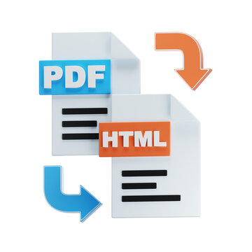 3D illustration of pdf to html