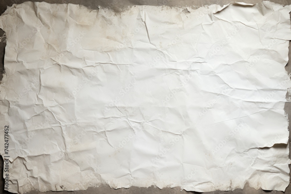 Poster crumpled white paper with rough edges and horizontal line texture - torn and ripped sheet