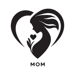 Mother's Love: A Silhouette Heart with 'Mom' Engraved Within, Capturing the Essence of Unconditional Affection and Endearment. Vector Mother silhouette, vector Mother love.