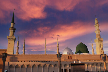 A mosque with a green dome . Masjid nabi of Medina. Green dome. © Abdulkadir