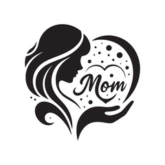 Naklejka premium Mother's Love: A Silhouette Heart with 'Mom' Engraved Within, Capturing the Essence of Unconditional Affection and Endearment. Vector Mother silhouette, vector Mother love.