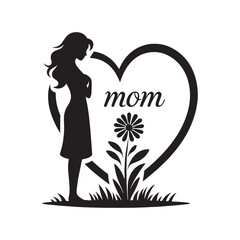 Mother's Love: A Silhouette Heart with 'Mom' Engraved Within, Capturing the Essence of Unconditional Affection and Endearment. Vector Mother silhouette, vector Mother love.