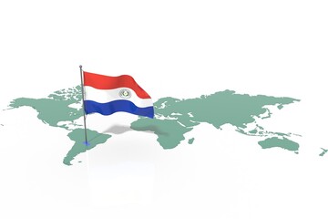 Mappa Terra con evidenziato la nazione Paraguay e bandiera al vento © albasu