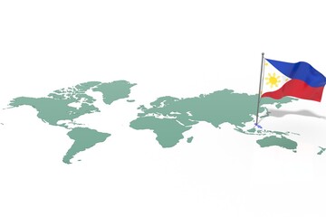 Mappa Terra con evidenziato la nazione Philippines e bandiera al vento © albasu