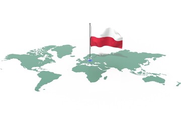 Mappa Terra con evidenziato la nazione Poland e bandiera al vento © albasu