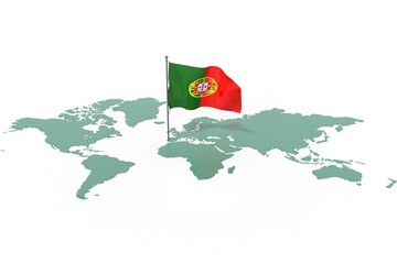 Mappa Terra con evidenziato la nazione Portugal e bandiera al vento © albasu