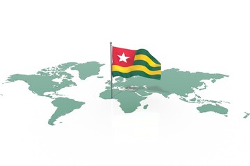 Mappa Terra con evidenziato la nazione Togo e bandiera al vento