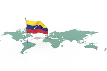 Mappa Terra con evidenziato la nazione Venezuela e bandiera al vento