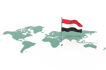 Mappa Terra con evidenziato la nazione Yemen e bandiera al vento