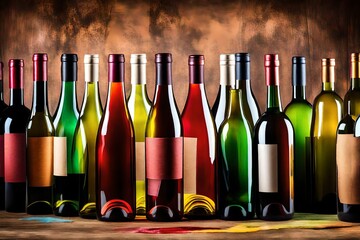 wine bottles and glasses - obrazy, fototapety, plakaty