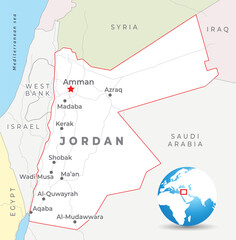 Obraz premium Jordan map with capital Amman, most important cities and national borders