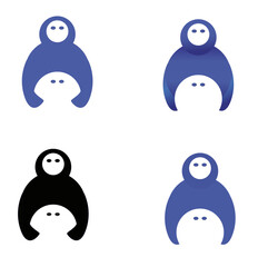 Pictograms of an Eskimo as she hugs a penguin