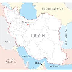 Iran map, capital Tehran, with national borders