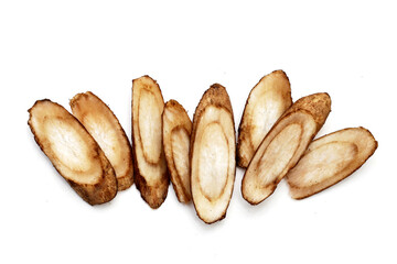 Burdock Root (Gobo) on white background.
