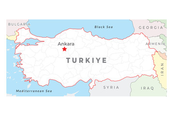 Fototapeta premium Turkey province map with capital Ankara, showing national borders