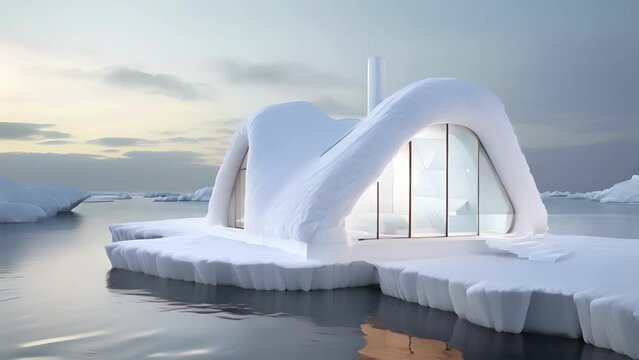 An ecofriendly offgrid dwelling inspired by traditional Inuit igloos built on a foundation of specialized ice blocks designed to melt away slowly and harmlessly in the summer