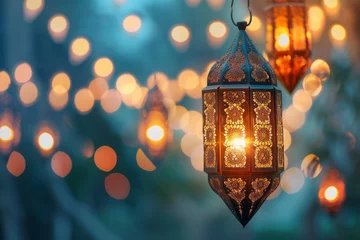 Fotobehang Islamic lantern background, Ramadan kareem and eid mubarak holiday concept © maria_lh