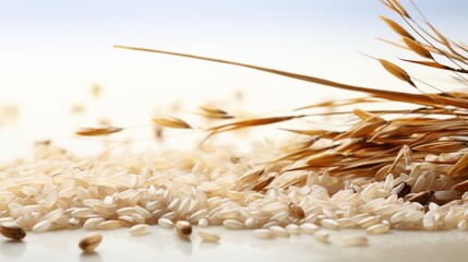 Grains and ears of rice on a light background