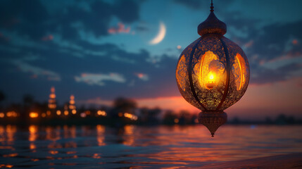 Islamic lantern in the night - Ramadan Kareem