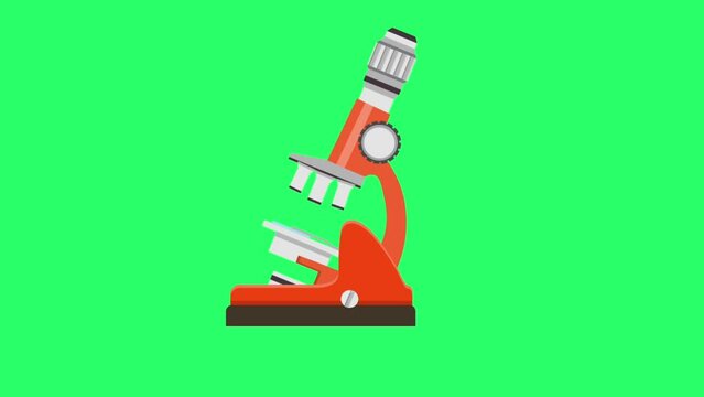 Animation red microscope on green background.