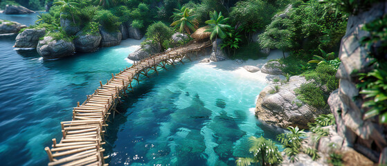 Pristine tropical river flowing through a lush forest, a serene paradise inviting adventure and relaxation