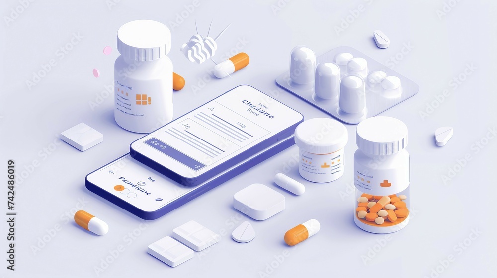 Wall mural an illustration of a 3d mobile app aiding individuals in tracking and managing their medication sche