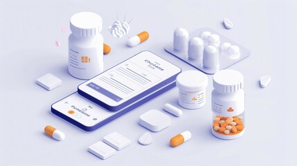 an illustration of a 3d mobile app aiding individuals in tracking and managing their medication schedules. prescription compliance.