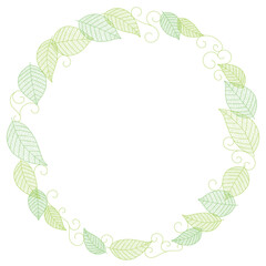 Fototapeta na wymiar Vector Round Frame Illustration With Leaf Veins Silhouette Pattern Isolated On A White Background. 