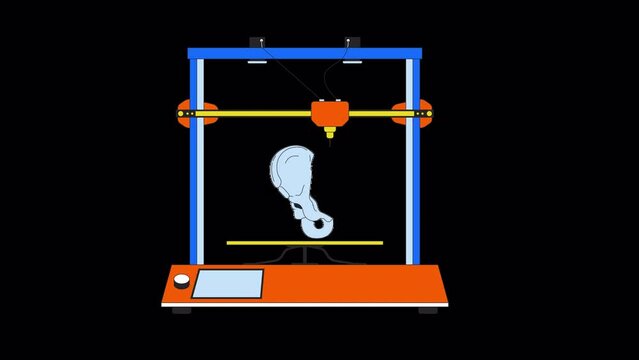3D printing pelvis model line cartoon animation. Rapid prototyping prosthetic 4K video motion graphic. Female pelvic bones medical printer 2D linear animated object isolated on transparent background