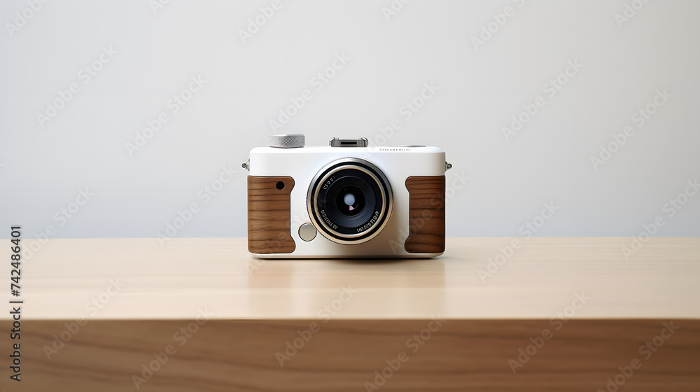 Poster small and simple camera on a table