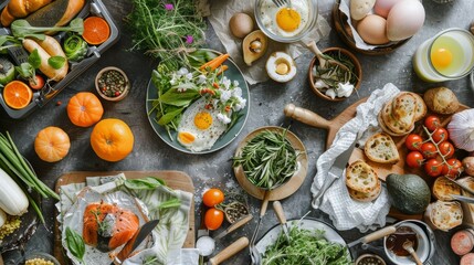 A zero waste kitchen scene with eco friendly food and grocery items highlighting local produce and plastic free options - obrazy, fototapety, plakaty