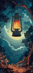 Classic lantern emitting cheeky devils amidst a backdrop of a starry mystical night sky - obrazy, fototapety, plakaty