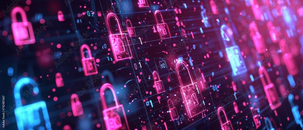 Aufkleber cyber security barrier digital lines tech background emphasizing online protection secure network
