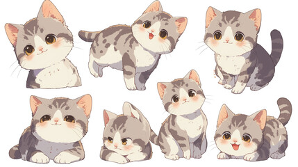 set of cute colored cat poses