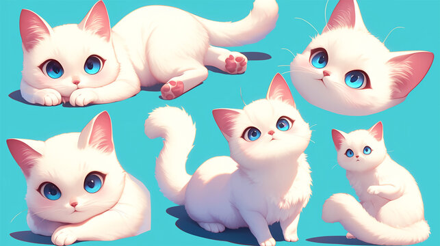 set of cute colored cat poses
