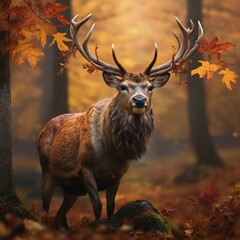 Autumn's Majesty Capturing the Grace of a Stag in Nature's Splendor, Generative Ai