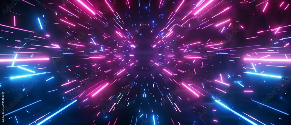 Poster rectangle frame neon blue and pink light motion black backdrop overlay graphics 3d space for text mi