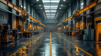 Large industrial hall of a vehicle repair station - obrazy, fototapety, plakaty