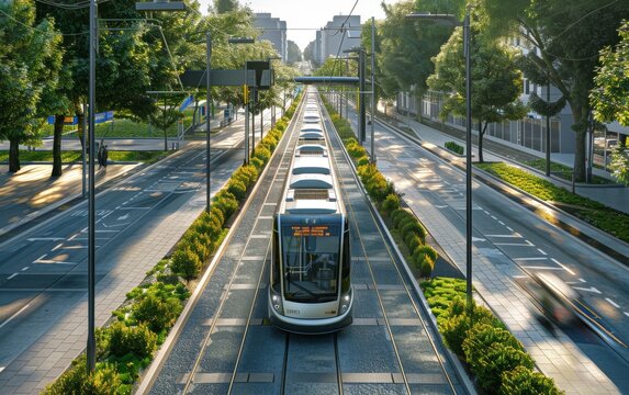 Public transportation system in a sustainable city showcasing efficient eco friendly travel and traffic management