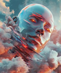 Surrealistic elements human artwork on the cloud and sky - obrazy, fototapety, plakaty