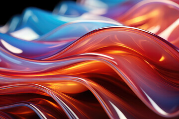 Fluid abstract waves in blue and fiery orange hues, conveying a sense of graceful motion and warmth.