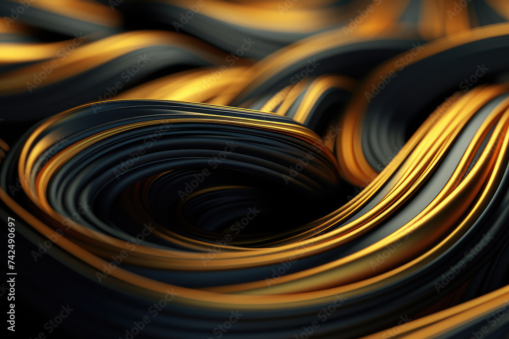 Wall mural Smooth, undulating ribbons in shades of black and gold, conveying a sense of luxury and fluid elegance.