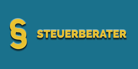 Das Wort Steuerberater in gelber Schrift auf blauem Hintergrund mit Paragraph Zeichen
