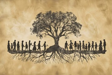 Genealogy chart depicting lineage through symbolic tree branches and generations connected. Concept Family Tree, Symbolic Branches, Lineage, Generations, Genealogy Chart - obrazy, fototapety, plakaty