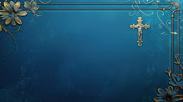 christian presentation background plain blue wall decorated with jesus cross suitable for catholic title opening video or song lyric backdrop lofy animation