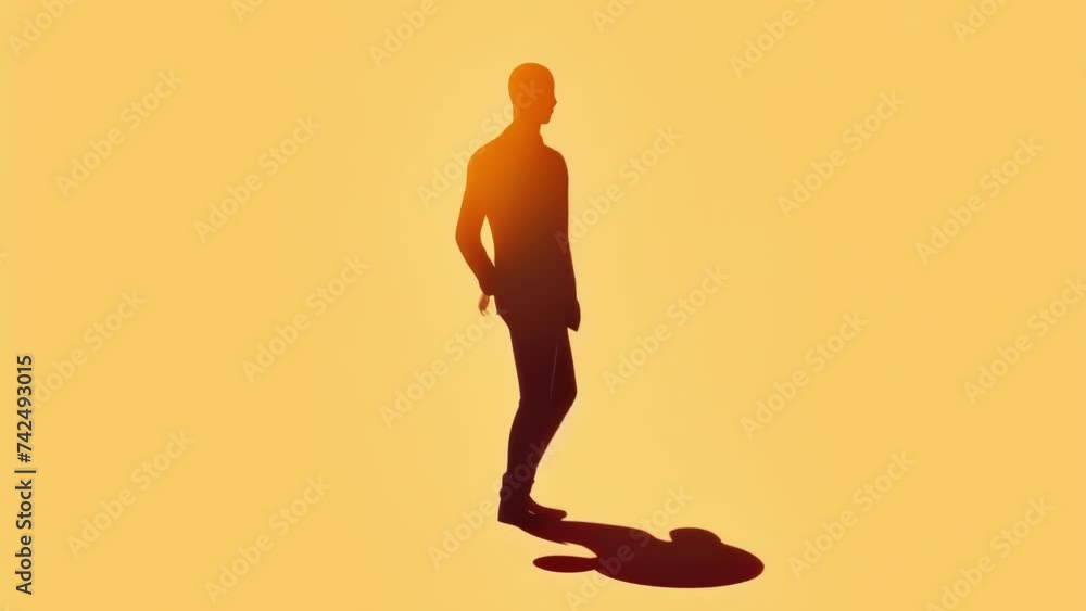 Poster a person in the shape of a question mark signifying the uncertainty of their feelings towards anothe