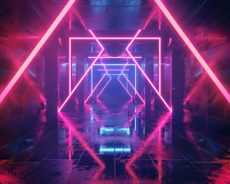 Create a mesmerizing geometric composition infused with the vibrant glow of neon lights Use your artistic skills as an illustrator to bring this unique blend of geometry and luminosity to life