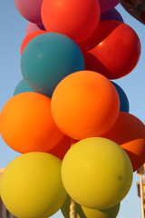colorful balloons in the sky. birthday background
