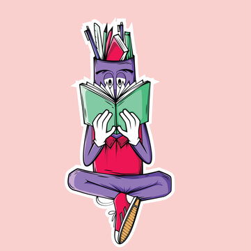 create a cute mascot cartoon a cute tube reading stationery and he is reading seriously