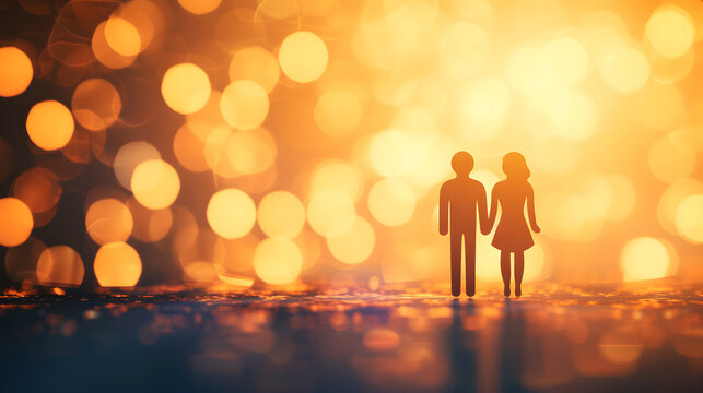 Silhouette of a man and a woman standing on a bokeh background - Format: 16:9
